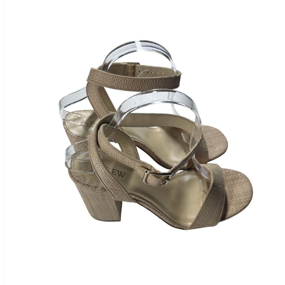 J.Crew Woven Raffia Block Heel Sandals Womens 9.5 Tan Ankle Strap Excellent